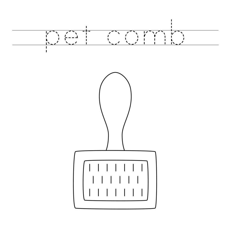 Trace the letters and color pet comb. Handwriting practice for kids. vector
