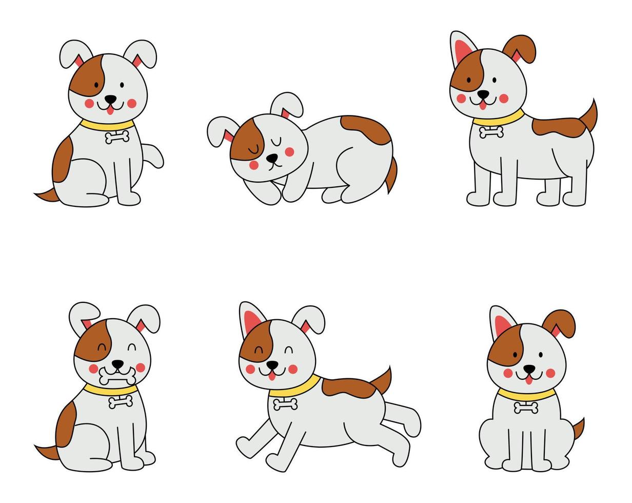 Set of cute happy dogs in cartoon style. vector