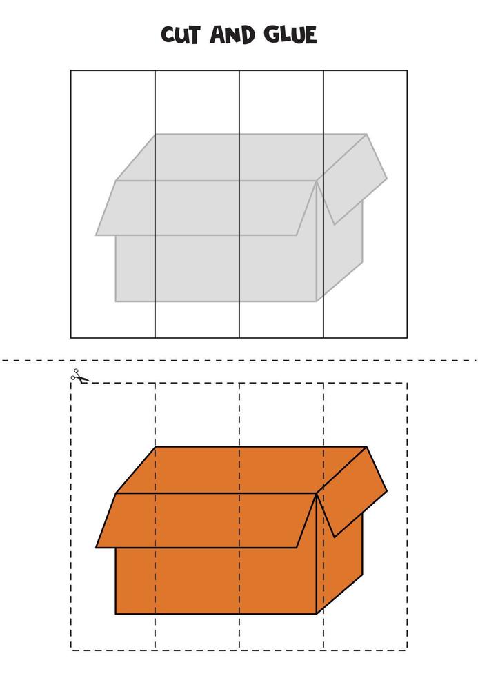 Juego de cortar y pegar para niños. caja de carton. vector