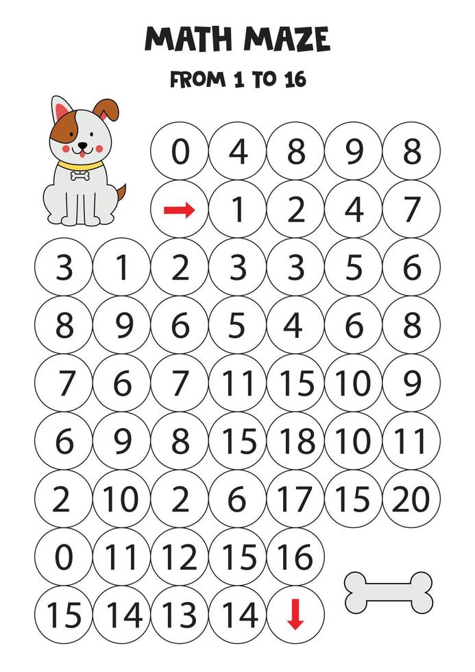 Get cute dog to the bone by counting to 16. vector