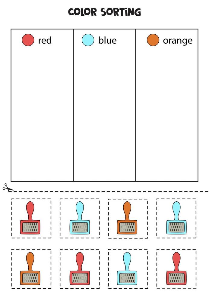 ordenar los peines de aseo por colores. aprender colores para niños. vector