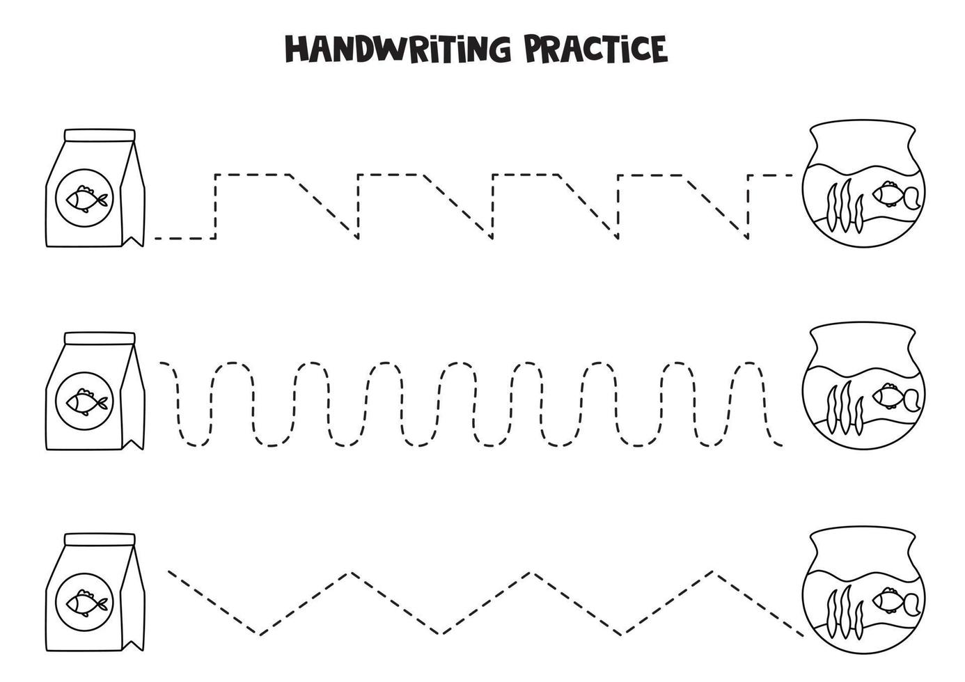 trazando líneas para niños. pecera. Practica de la escritura. vector