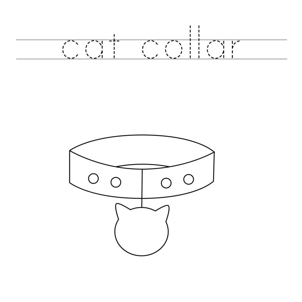 Trace the letters and color cat collar. Handwriting practice for kids. vector