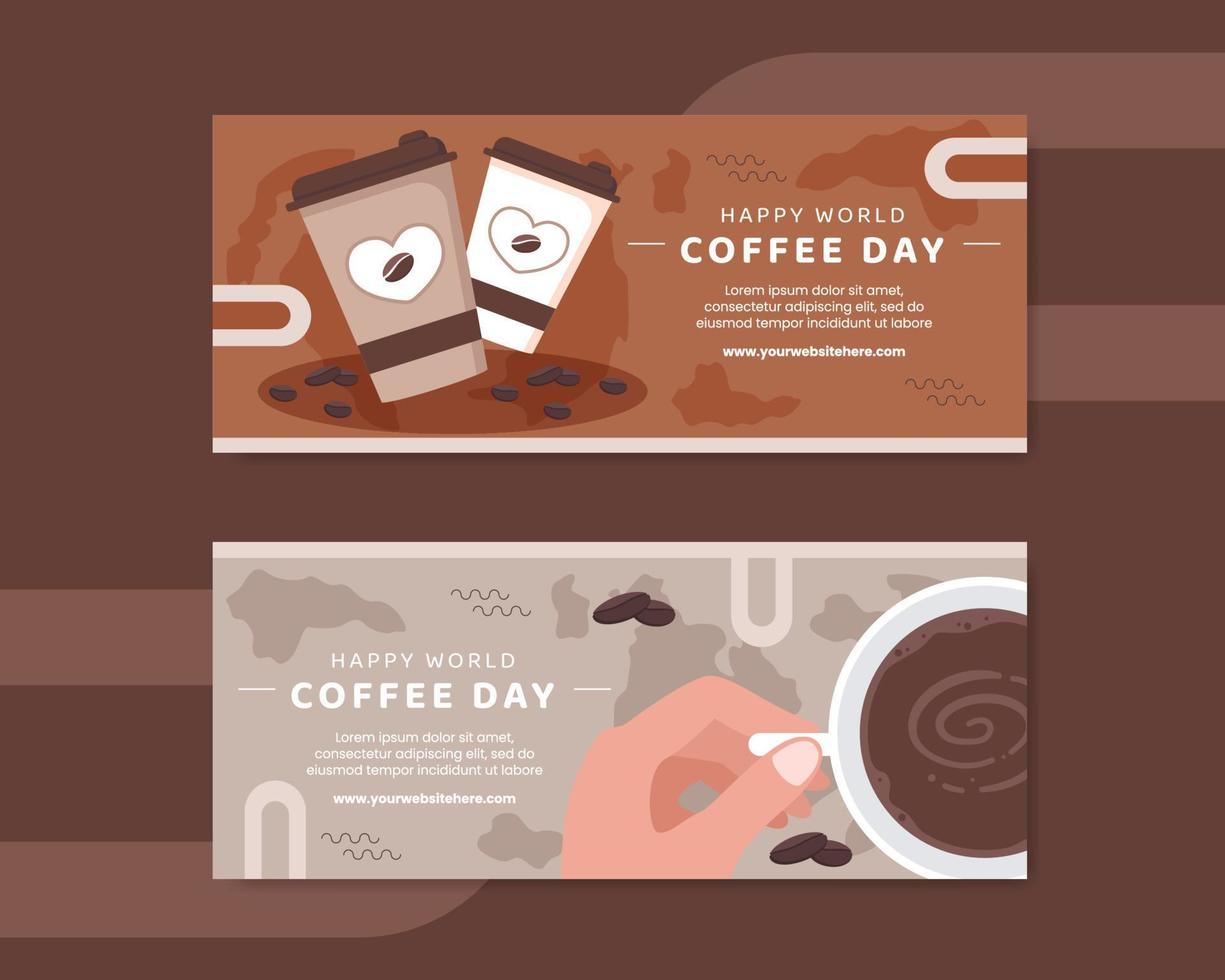 International Coffee Day Horizontal Banner Template Hand Drawn Cartoon Flat Illustration vector