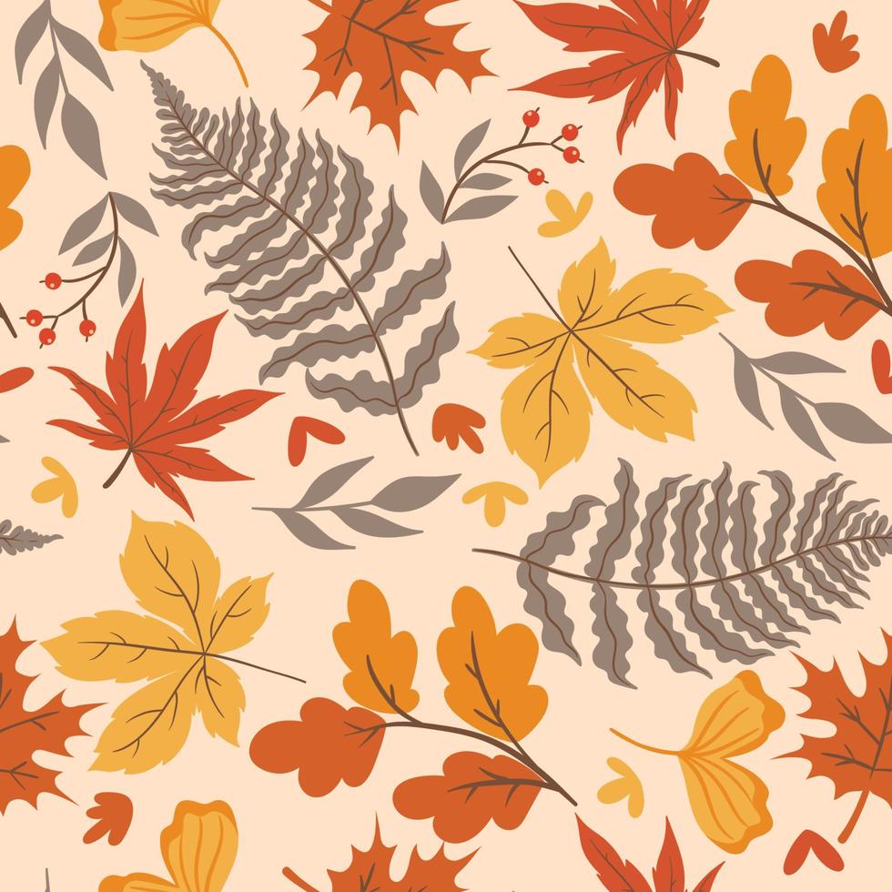 Autumn seamless pattern with leaves. Vector graphics.
