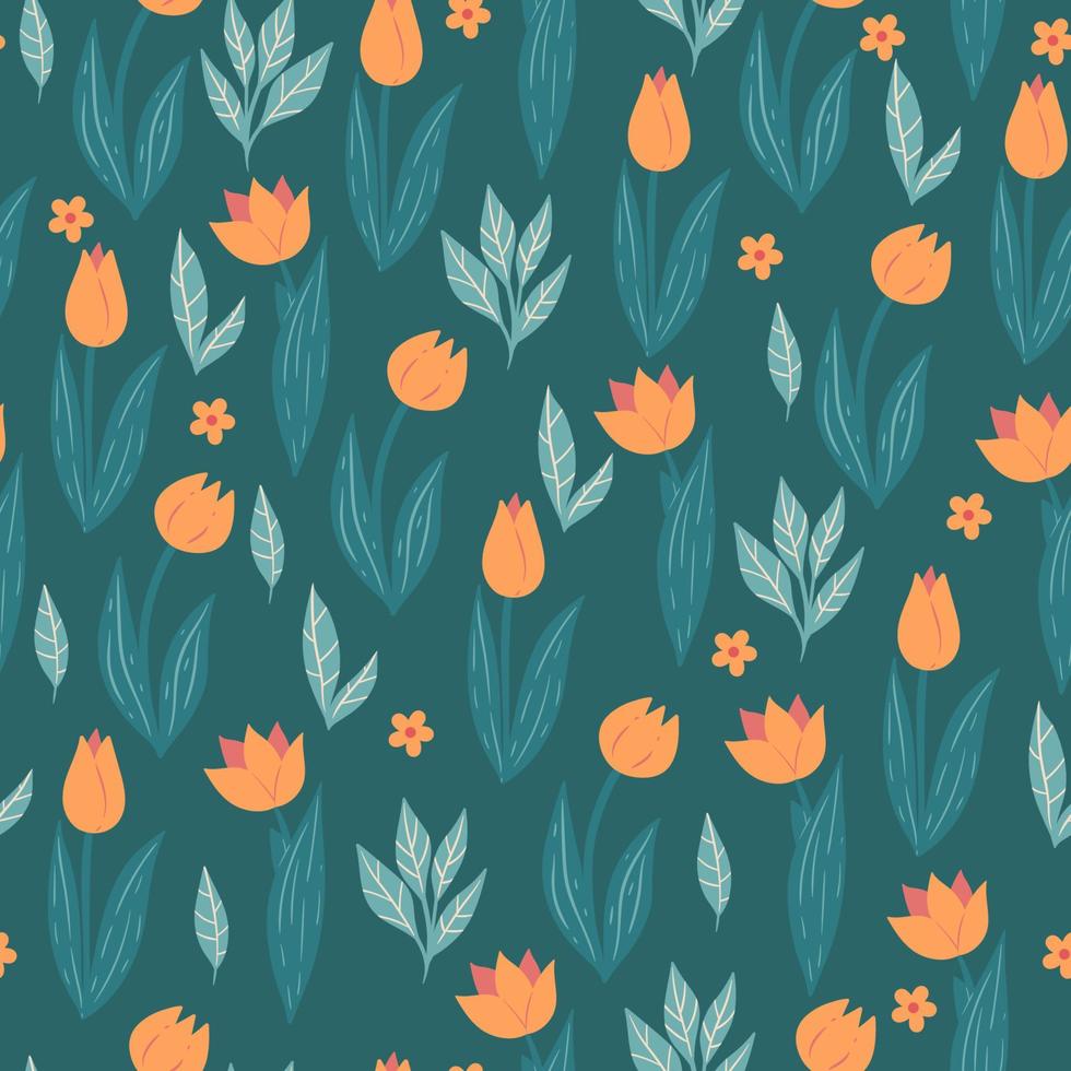 Cute seamless pattern with tulips. Vector graphics.