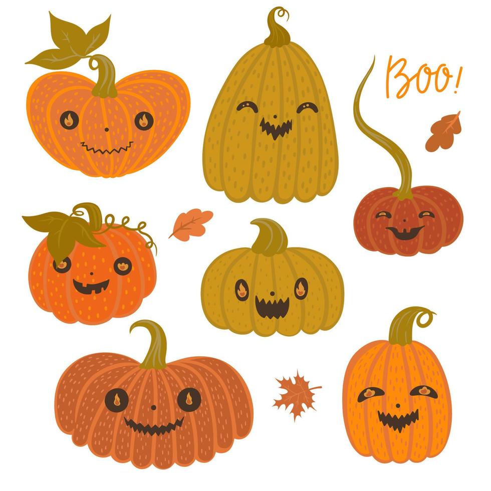 Set of halloween pumpkins isolated on white background.Vector graphics. vector