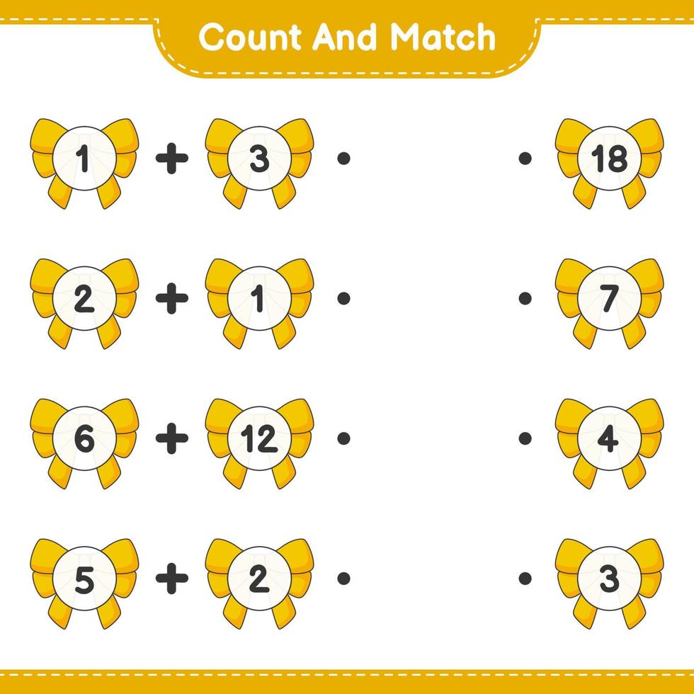 Count and match, count the number of Ribbon and match with the right numbers. Educational children game, printable worksheet, vector illustration