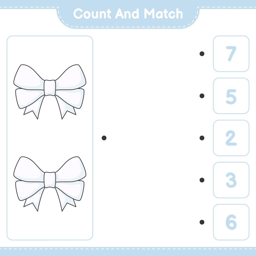 Count and match, count the number of Ribbon and match with the right numbers. Educational children game, printable worksheet, vector illustration