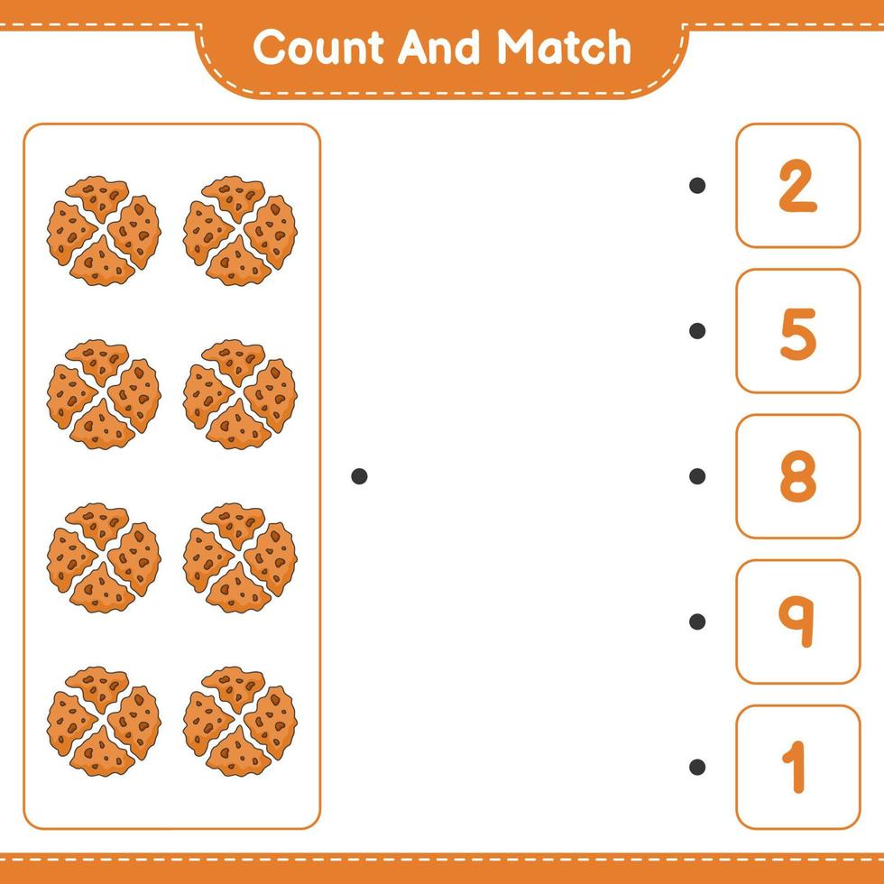 Count and match, count the number of Cookie and match with the right numbers. Educational children game, printable worksheet, vector illustration