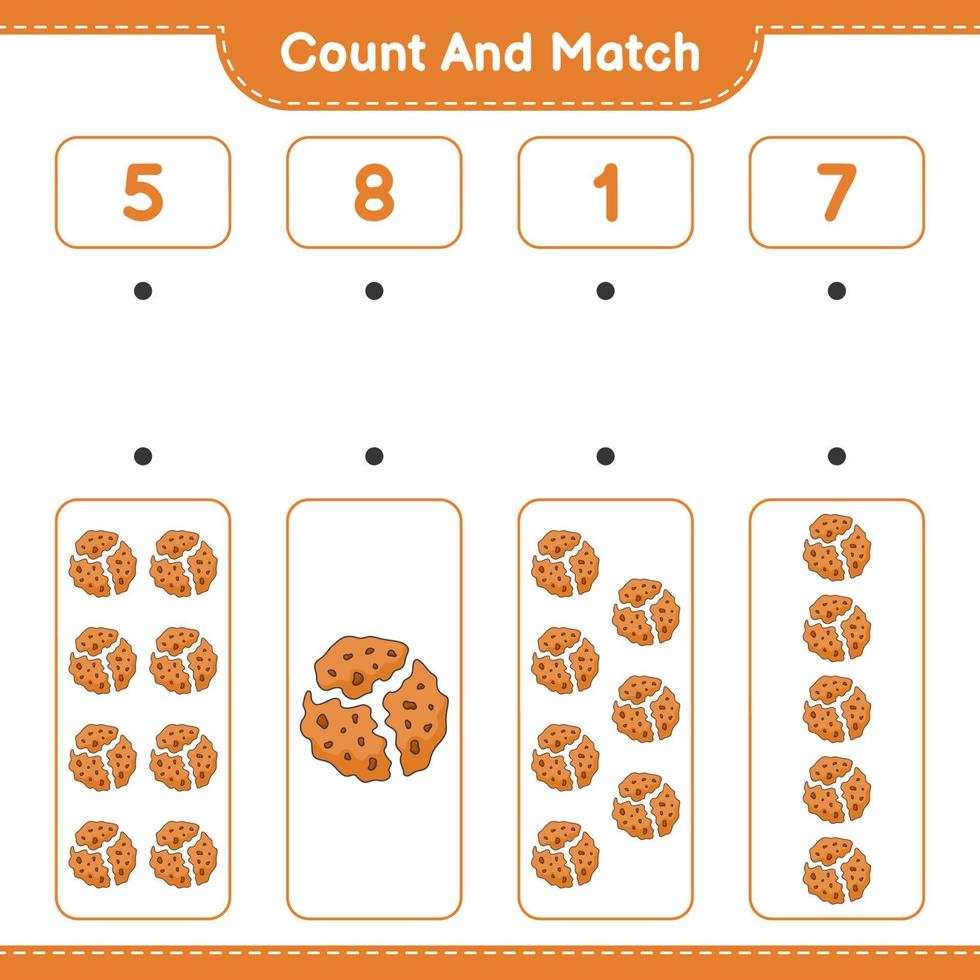 Count and match, count the number of Cookie and match with the right numbers. Educational children game, printable worksheet, vector illustration