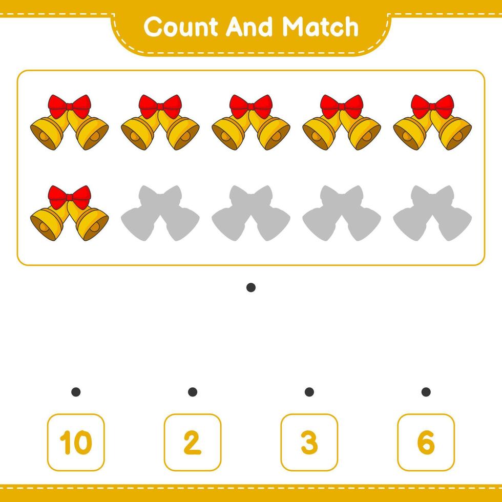 Count and match, count the number of Christmas Bell and match with the right numbers. Educational children game, printable worksheet, vector illustration