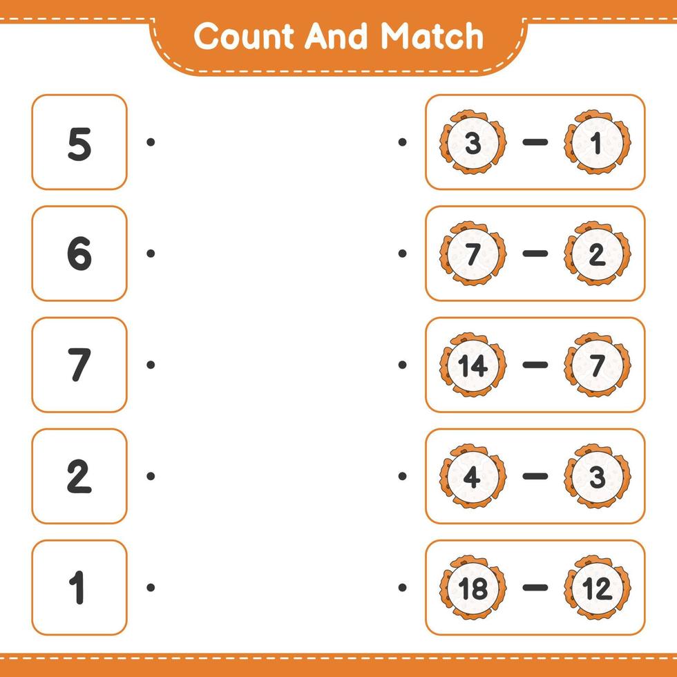 Count and match, count the number of Cookie and match with the right numbers. Educational children game, printable worksheet, vector illustration