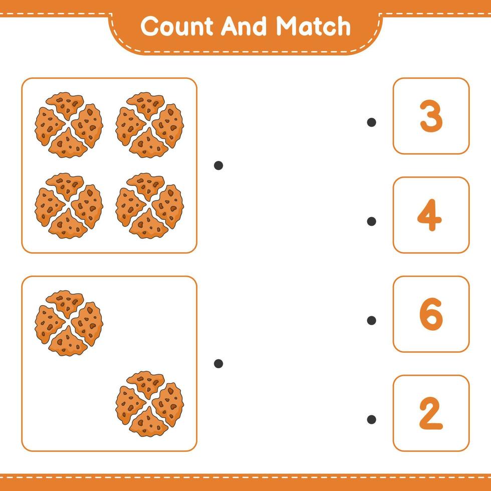 Count and match, count the number of Cookie and match with the right numbers. Educational children game, printable worksheet, vector illustration