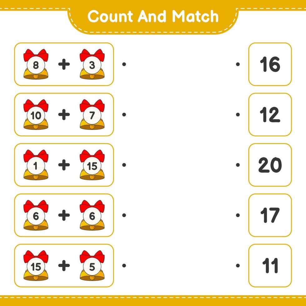 Count and match, count the number of Christmas Bell and match with the right numbers. Educational children game, printable worksheet, vector illustration