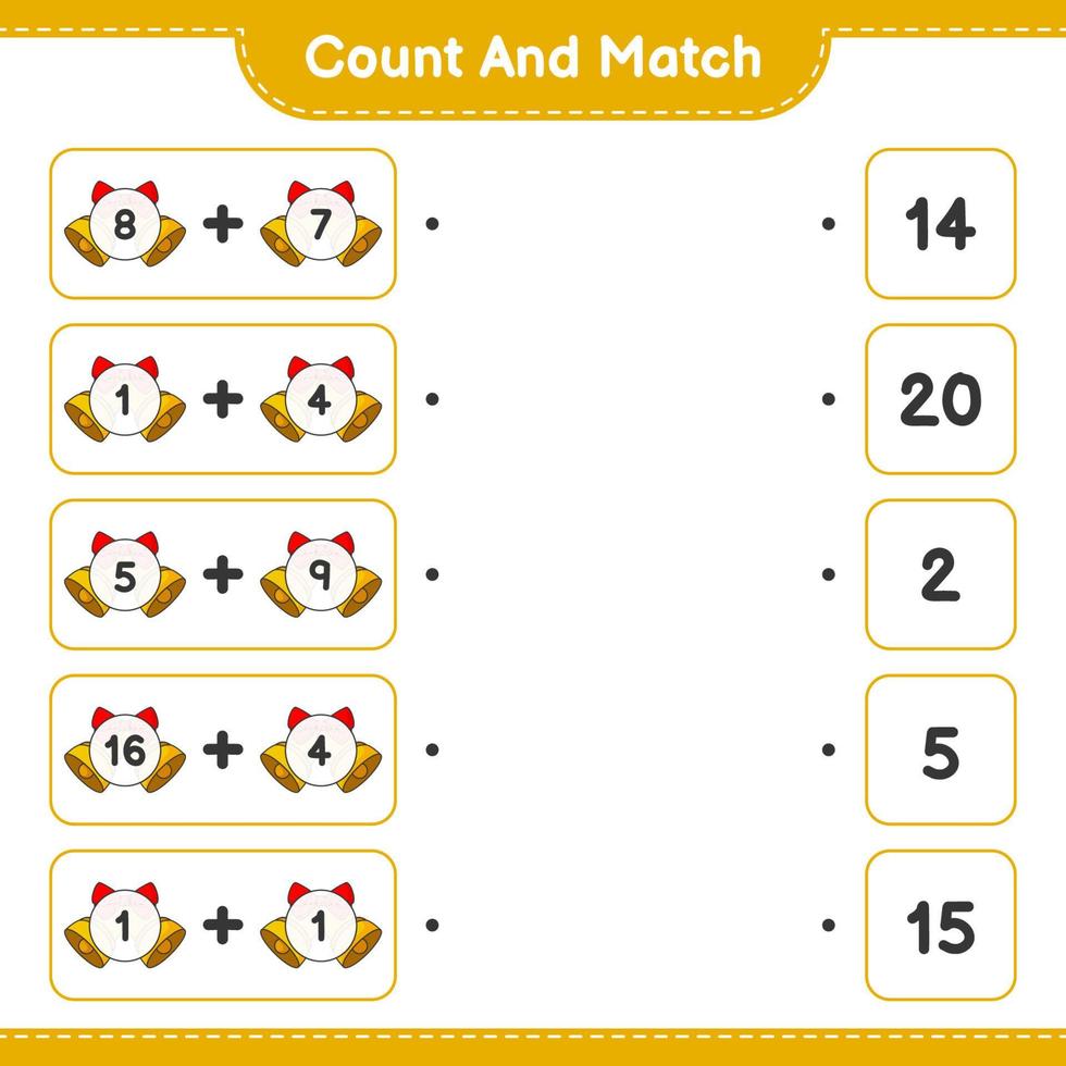 Count and match, count the number of Christmas Bell and match with the right numbers. Educational children game, printable worksheet, vector illustration