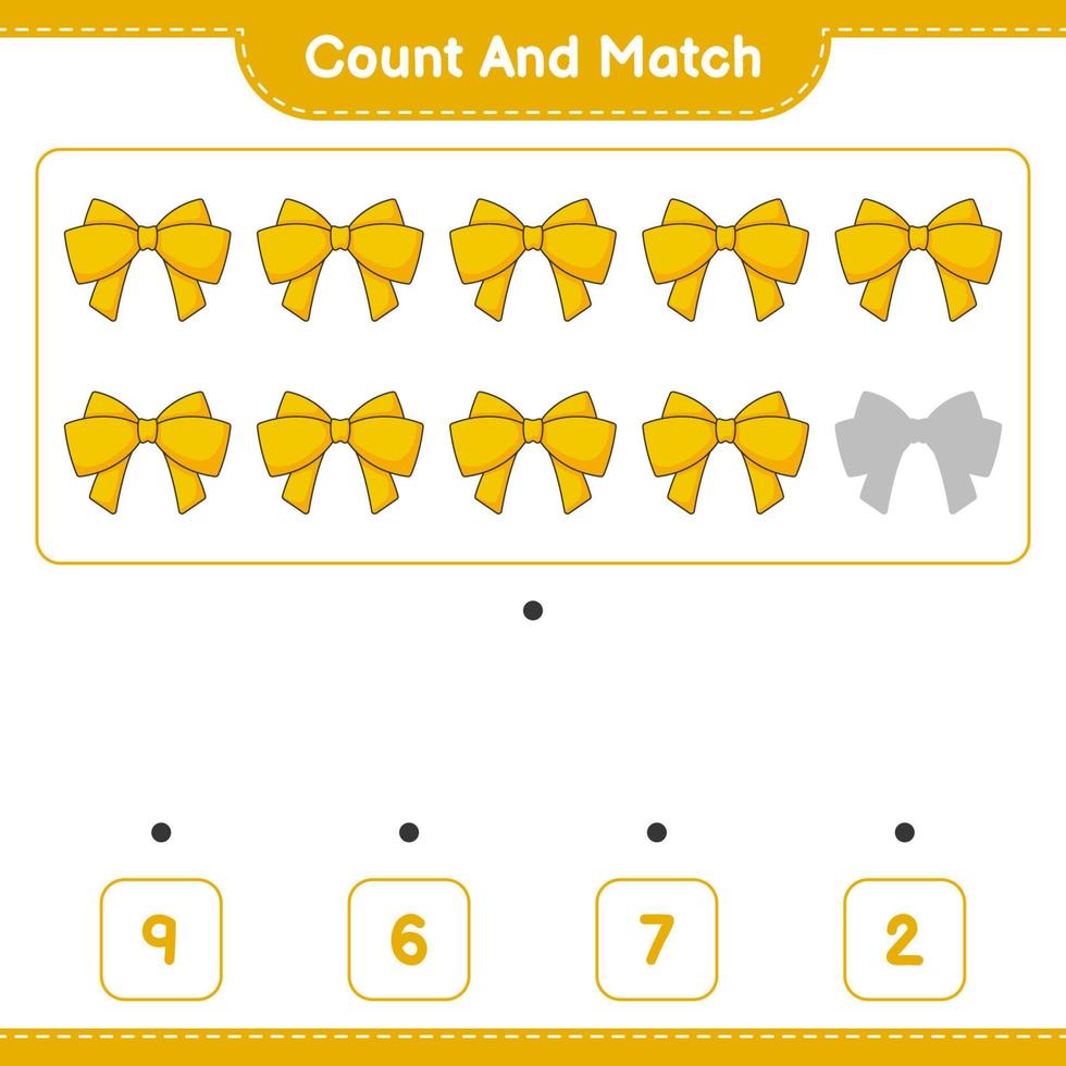 Count and match, count the number of Ribbon and match with the right numbers. Educational children game, printable worksheet, vector illustration