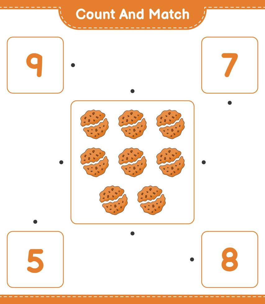 Count and match, count the number of Cookie and match with the right numbers. Educational children game, printable worksheet, vector illustration