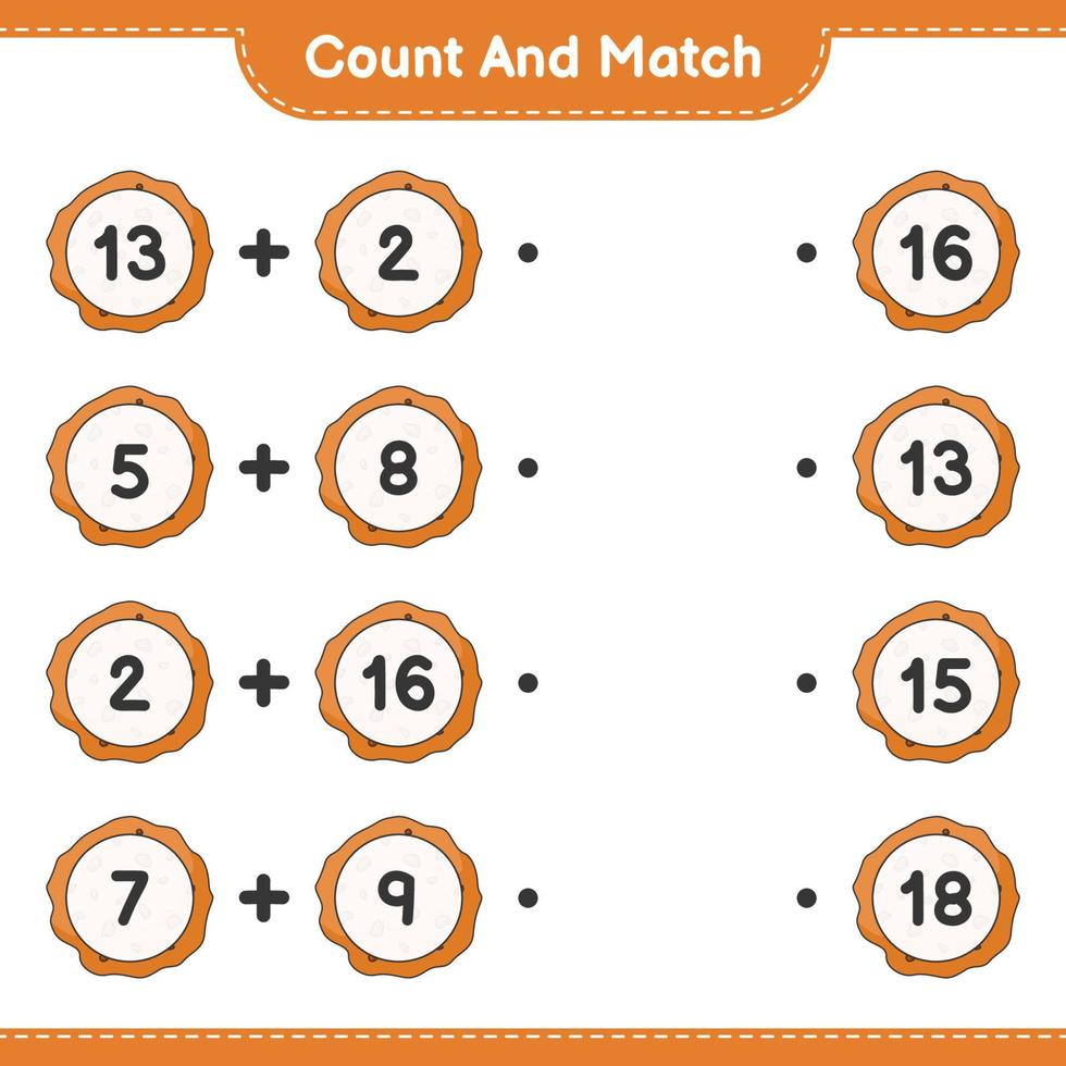 Count and match, count the number of Cookie and match with the right numbers. Educational children game, printable worksheet, vector illustration