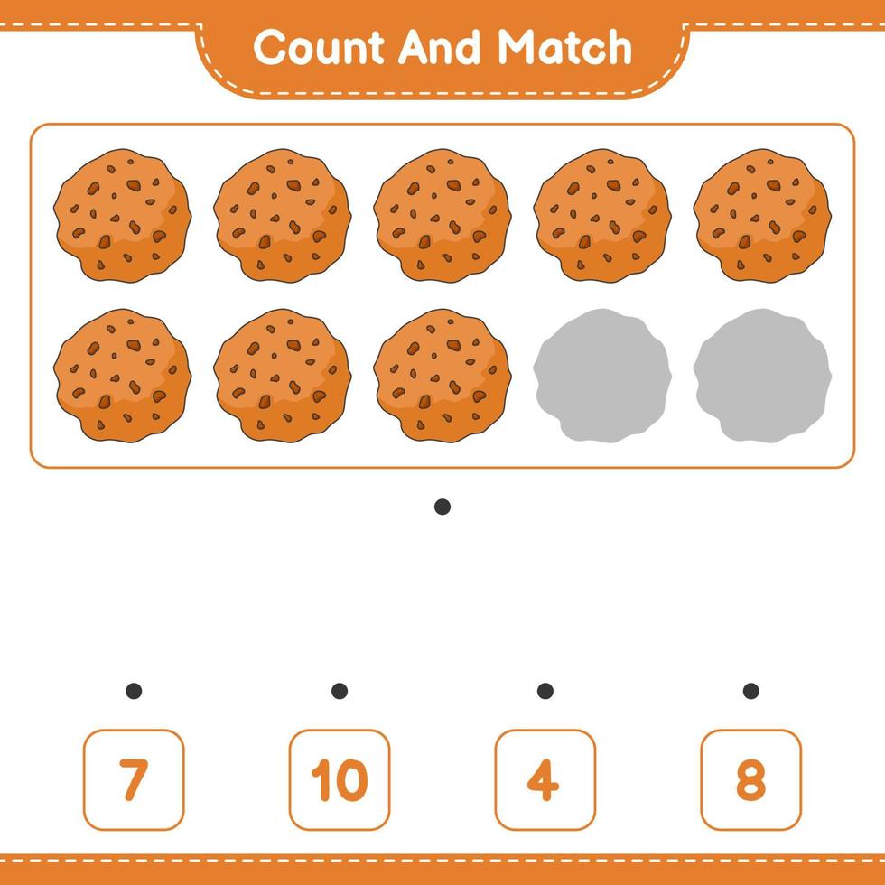 Count and match, count the number of Cookie and match with the right numbers. Educational children game, printable worksheet, vector illustration