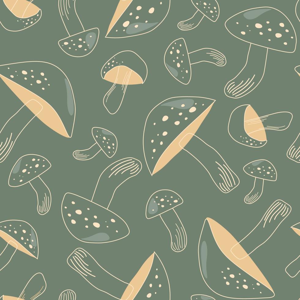 Seamless pattern with fly agarics. Autumn poisonous mushrooms. Simple plant abstract print. Vector graphics.