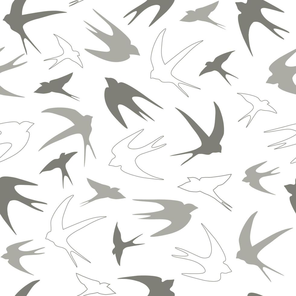 Seamless pattern with birds. Silhouettes of swallows in flight. Vector graphics.