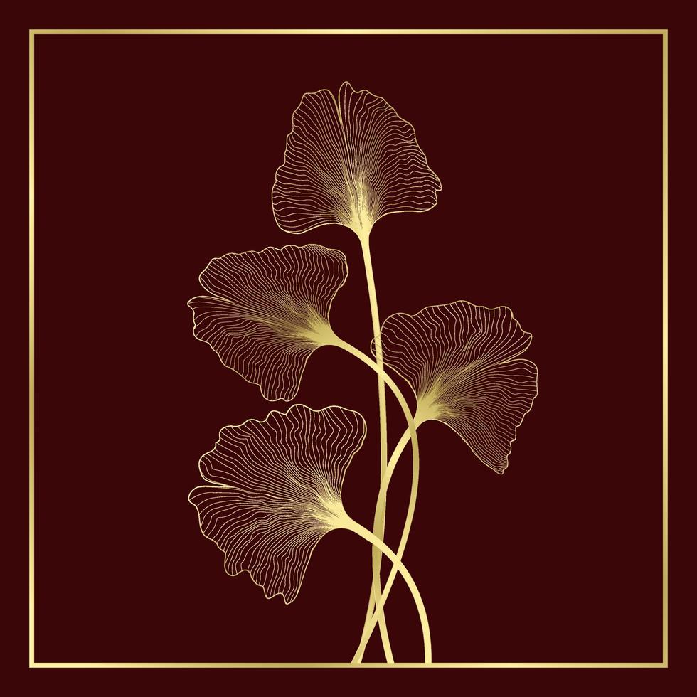 Golden ginkgo leaves on frame background vector