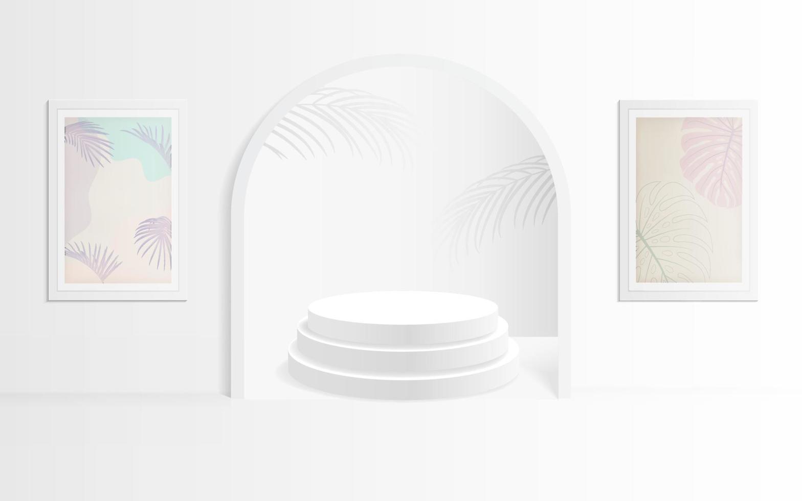 White product display podium on white wall vector