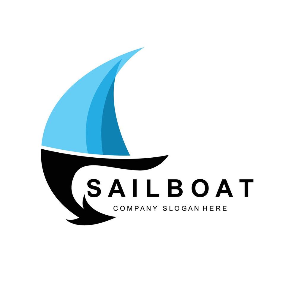 Sailboat Logo Design, Fishing Boat Illustration, Company Brand Vector Icon