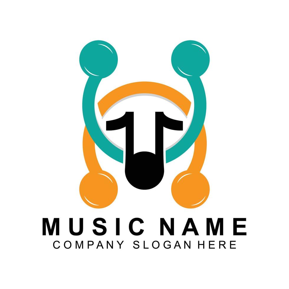 Note Music Logo Design, Sound Wave Logo Illustration, Company Brand Vector