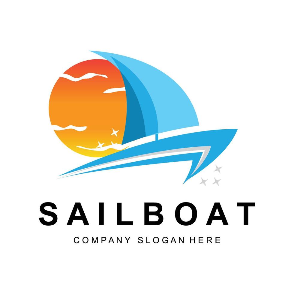 Sailboat Logo Design, Fishing Boat Illustration, Company Brand Vector Icon