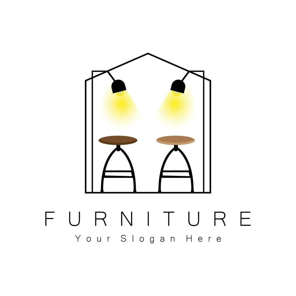diseño de logotipo de muebles, iconos de mesa de ilustración de muebles para el hogar, sillas, armarios, lámparas vector