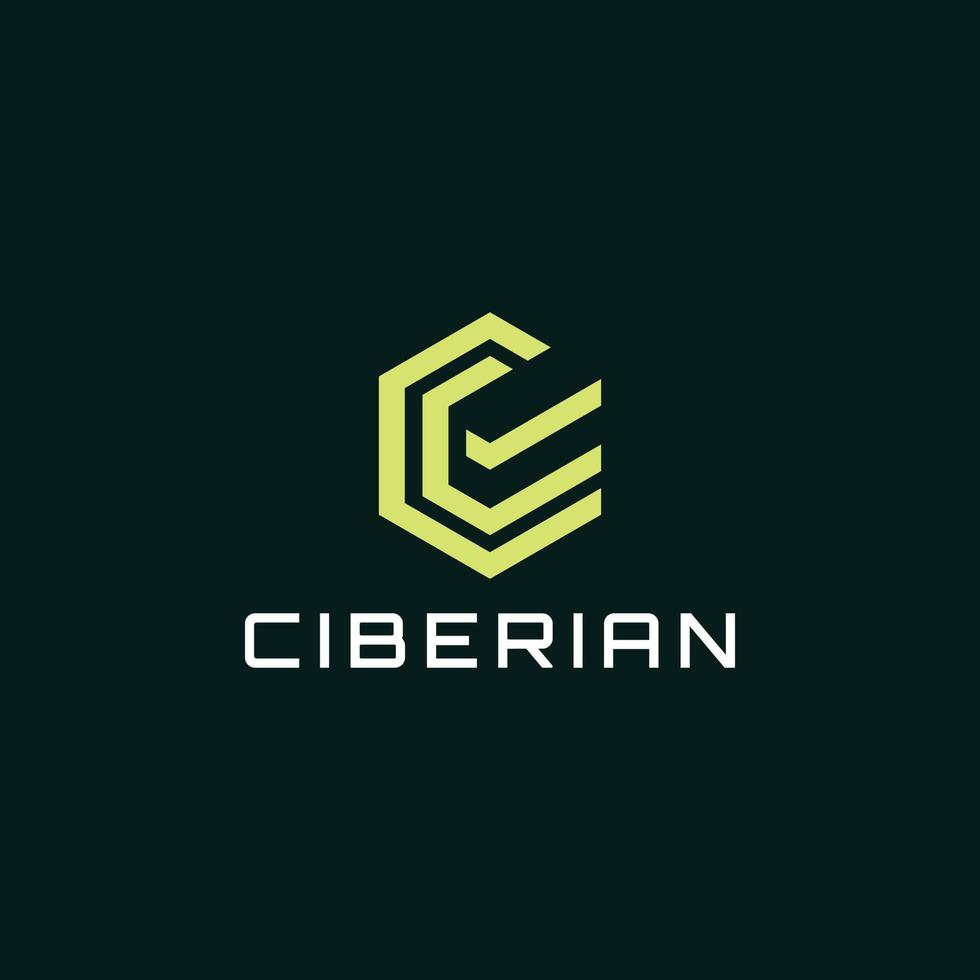 Abstract initial letter C or CC logo in green color isolated in dark green background applied for cyber security company logo also suitable for the brands or companies have initial name C or CC. vector