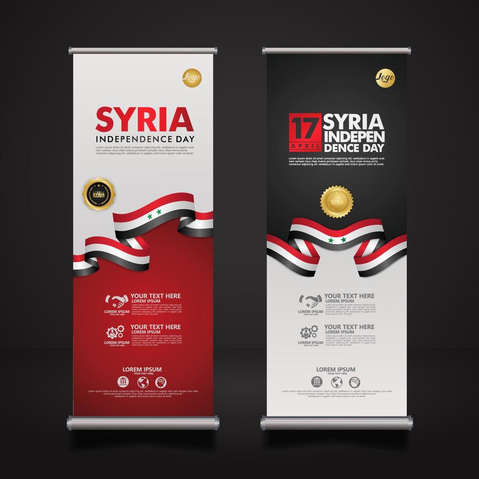 set roll up banner promotions Syria happy independence Day background template vector