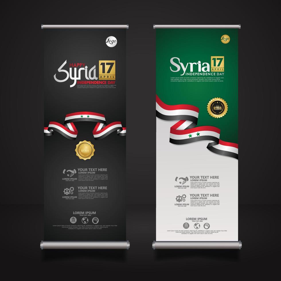 establecer roll up banner promociones siria feliz día de la independencia plantilla de fondo vector