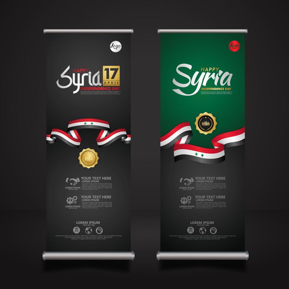 set roll up banner promotions Syria happy independence Day background template vector