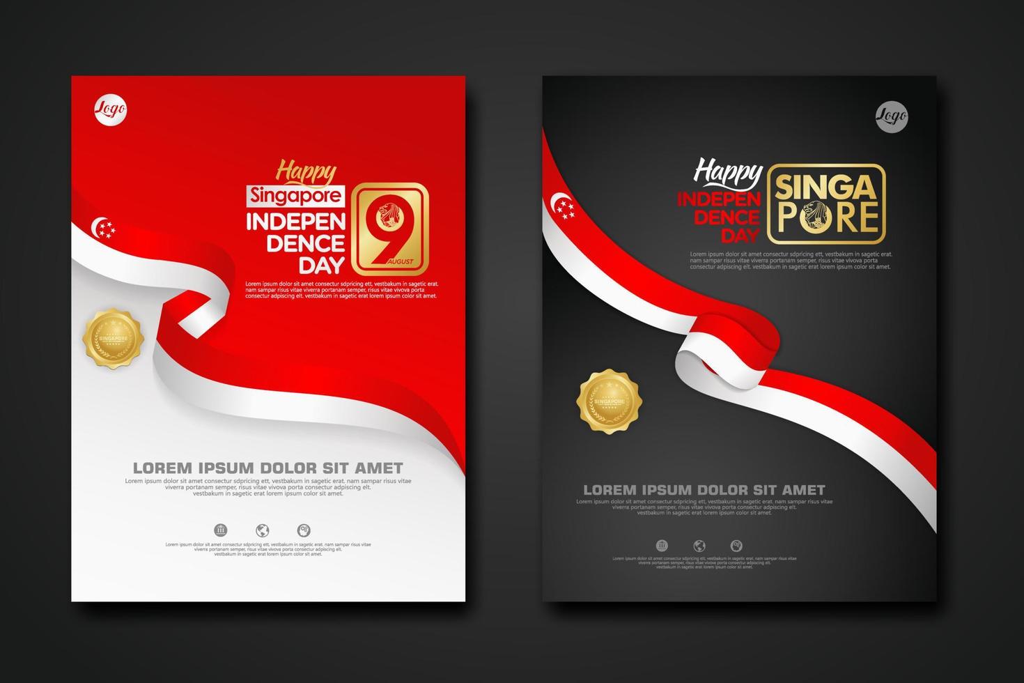 Set poster design Singapore happy National Day background template vector