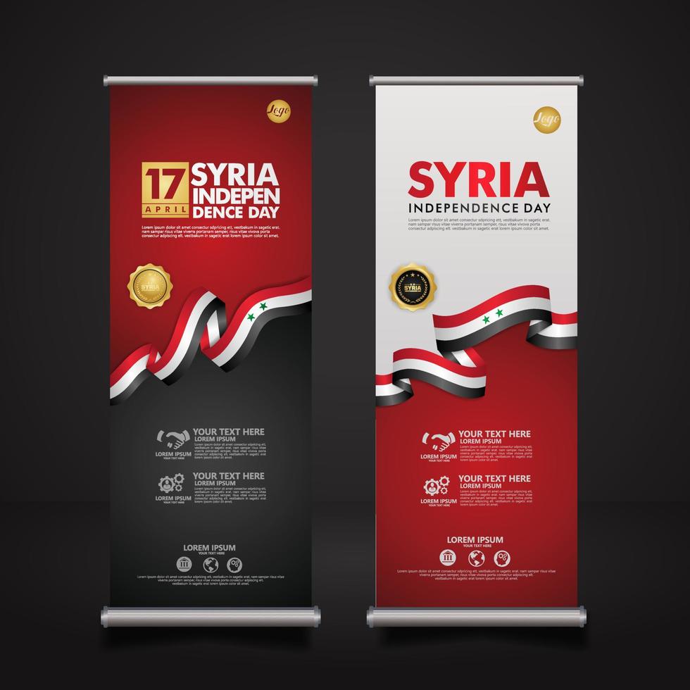 establecer roll up banner promociones siria feliz día de la independencia plantilla de fondo vector