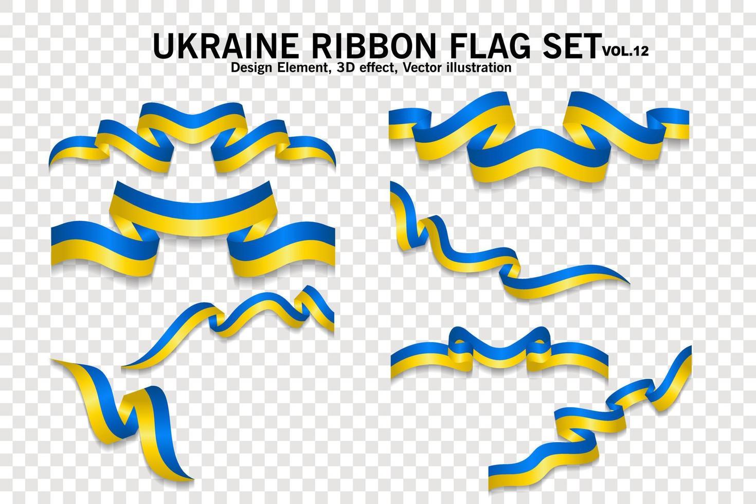 Ukraine ribbon flags set, design element. 3D on a transparent background. vector illustration