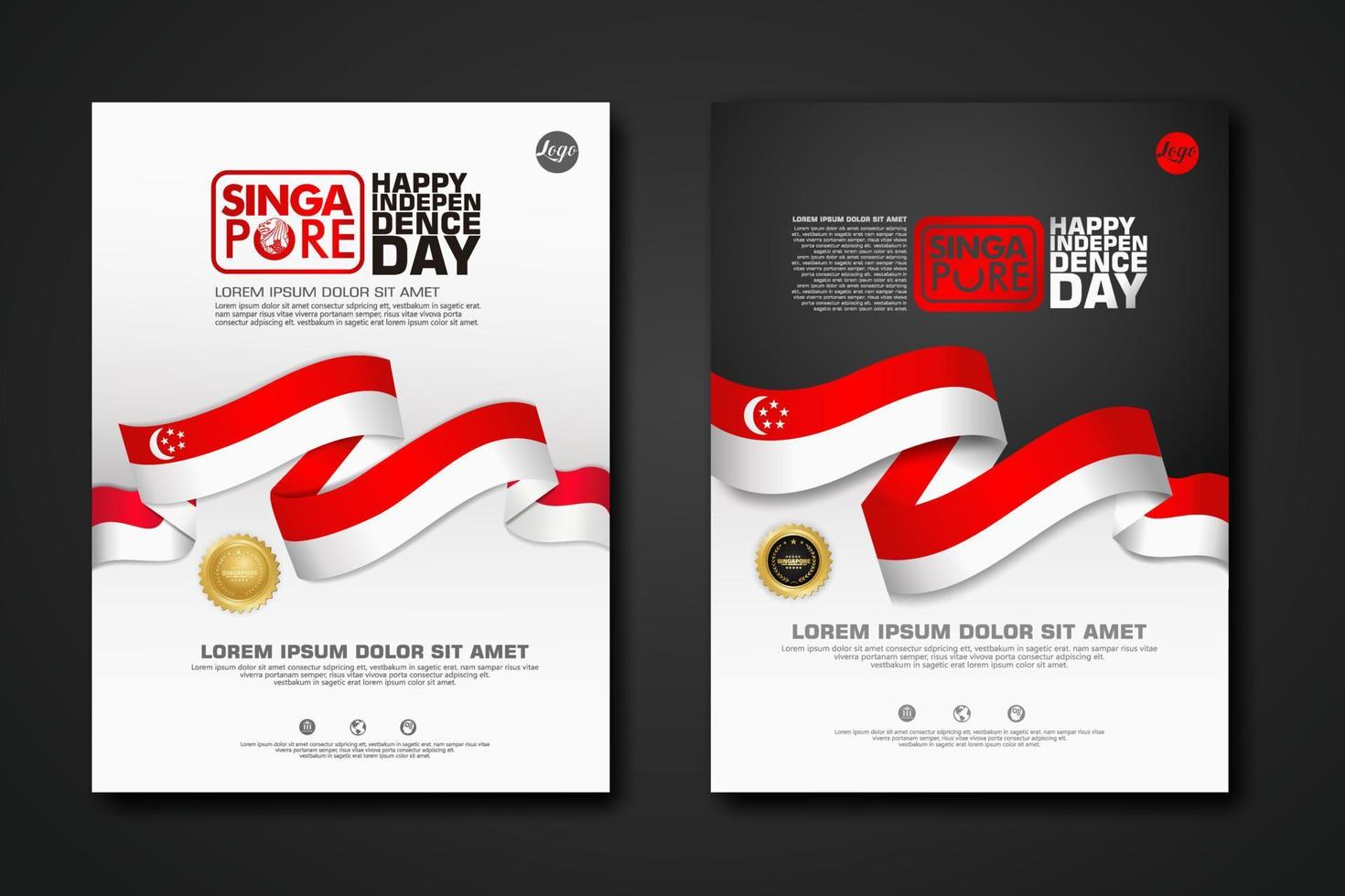 Set poster design Singapore happy National Day background template vector