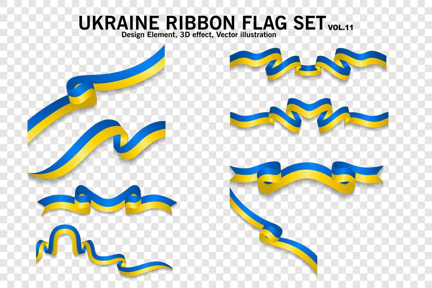 Ukraine ribbon flags set, design element. 3D on a transparent background. vector illustration