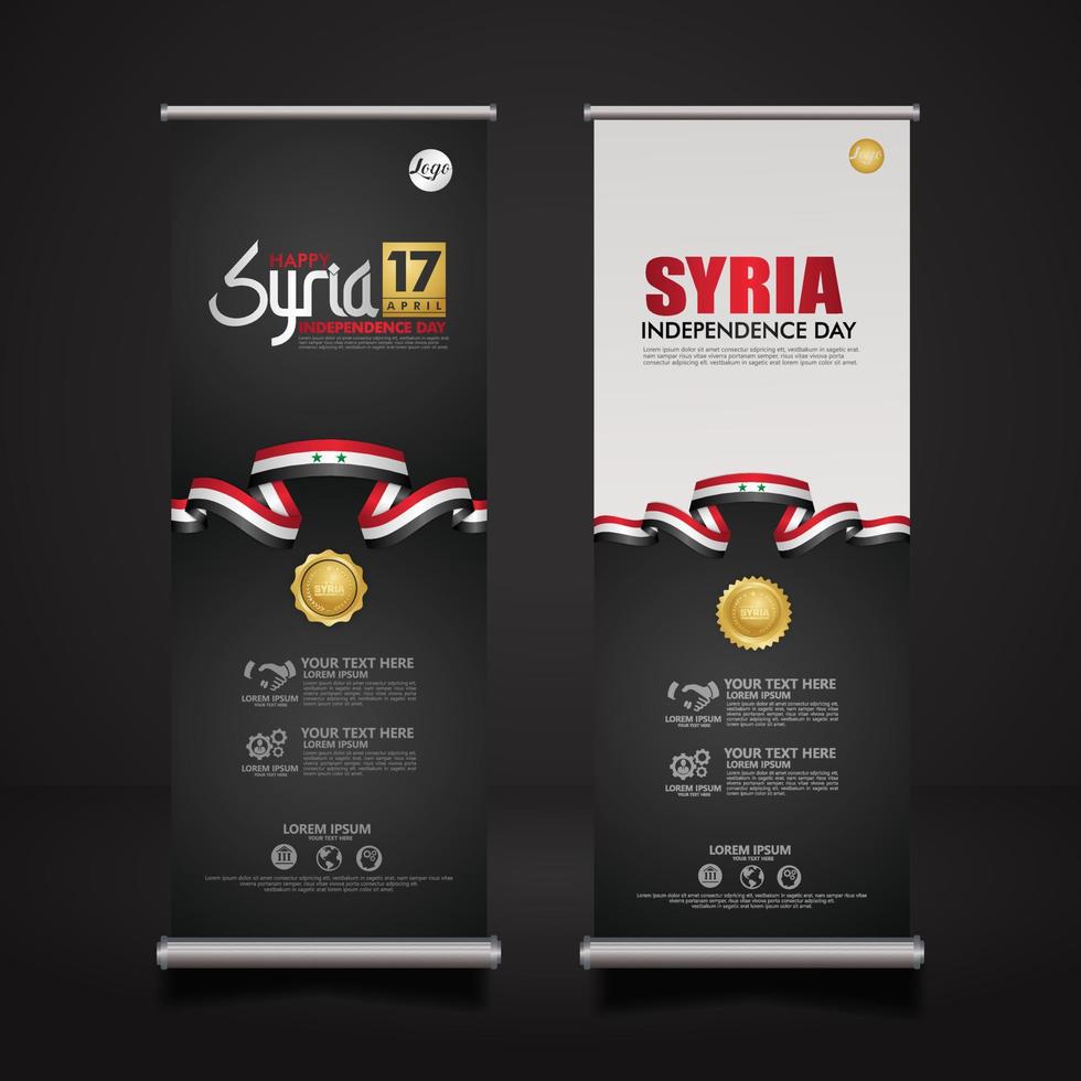 set roll up banner promotions Syria happy independence Day background template vector