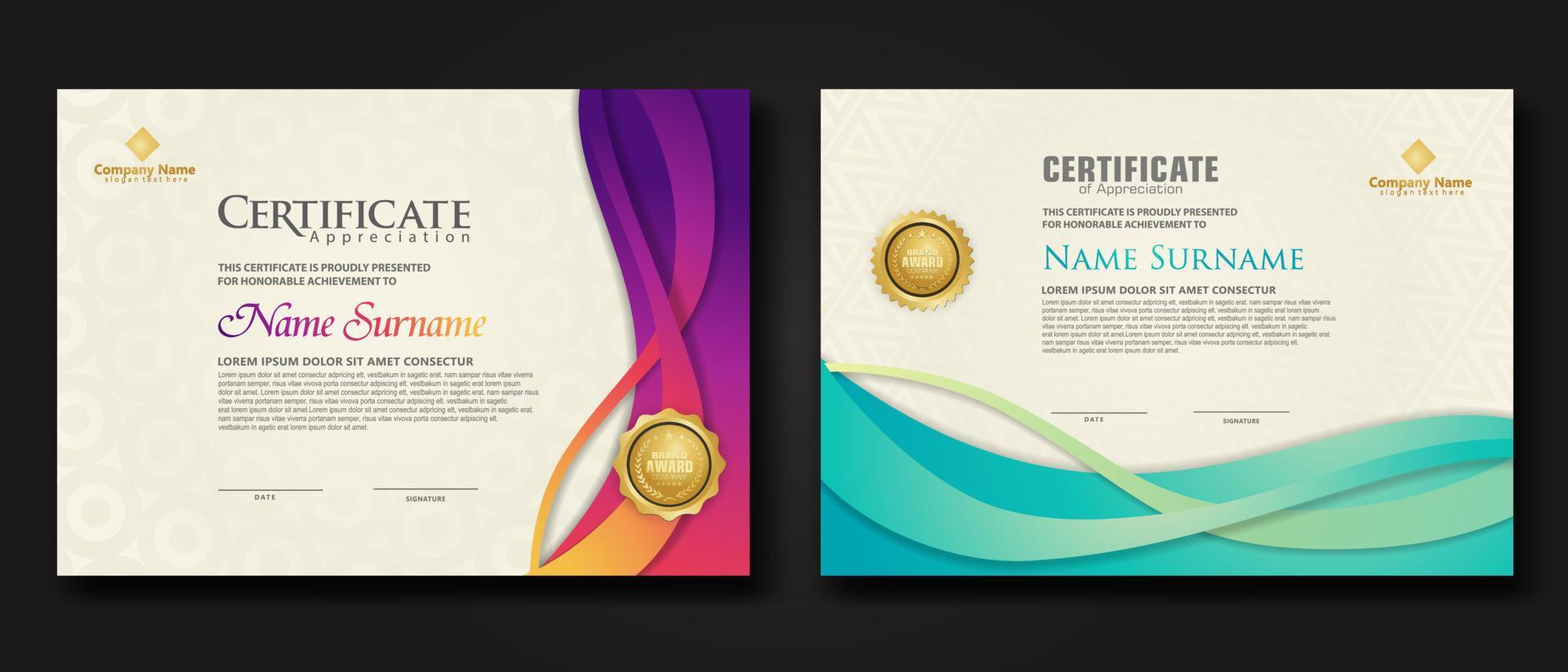 Two set certificate template with dynamic and futuristic wave modern background vector
