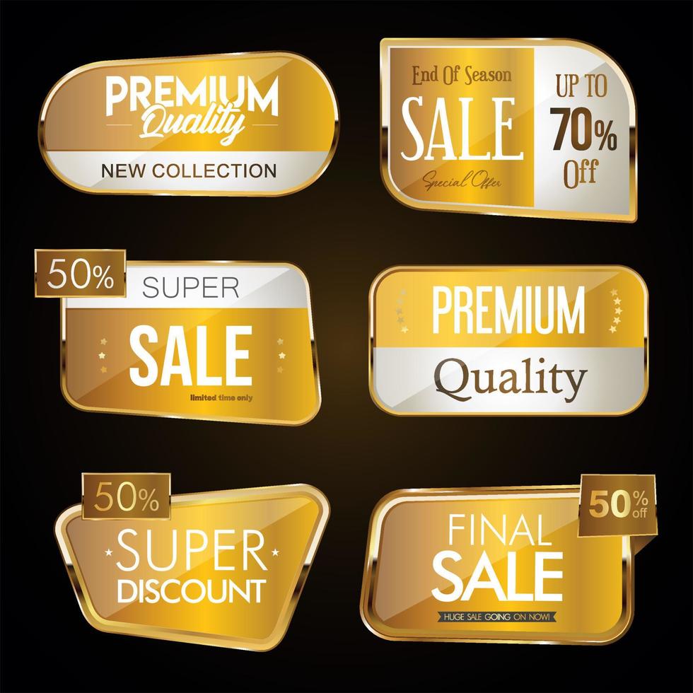 Collection of gold and white sale and premium quality badge and labels vector