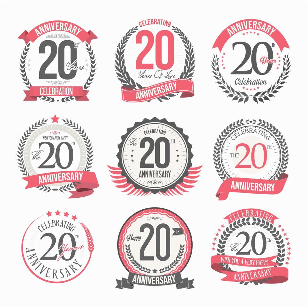 Collection of anniversary badges and labels retro design vector