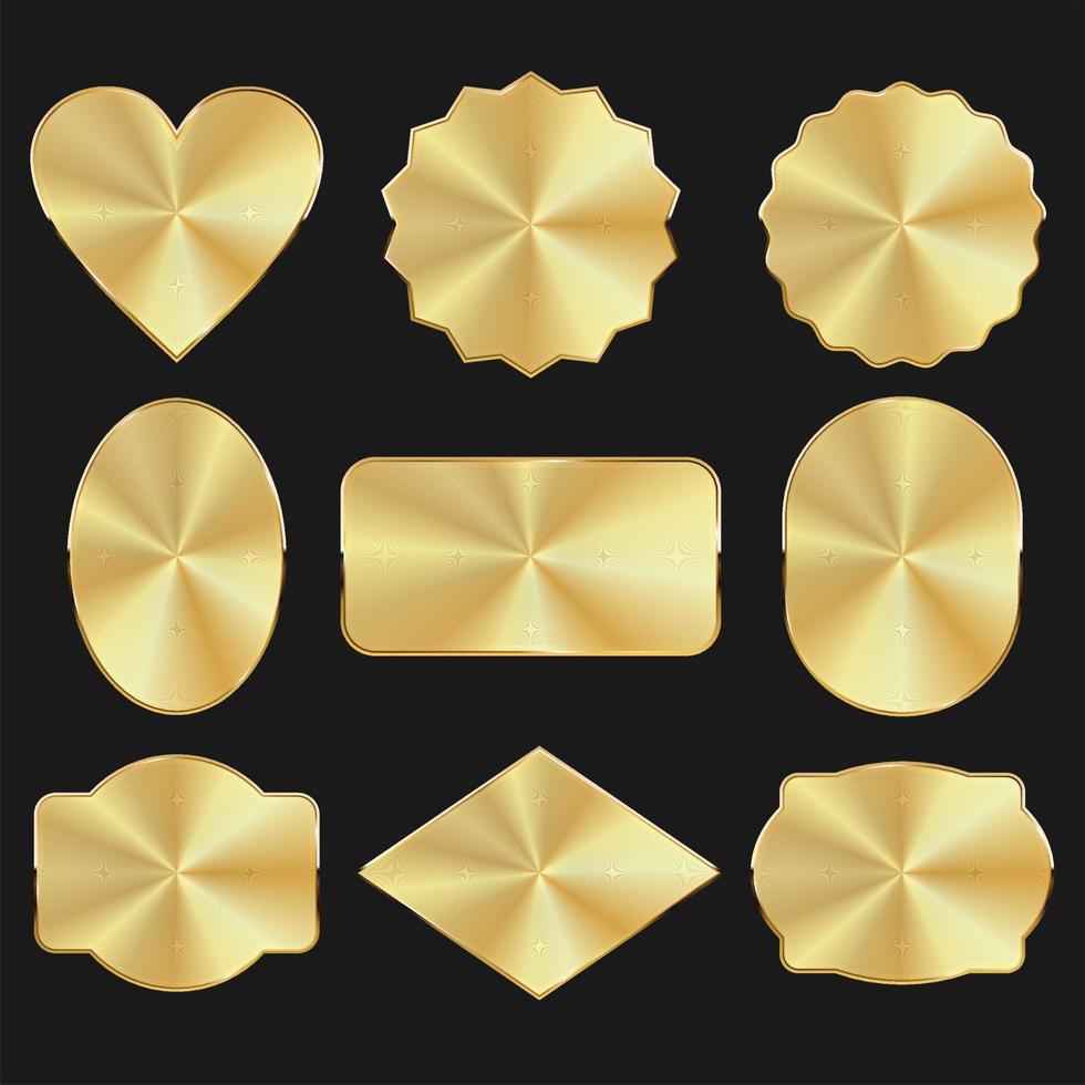 Collection of golden badges and labels different shapes vector