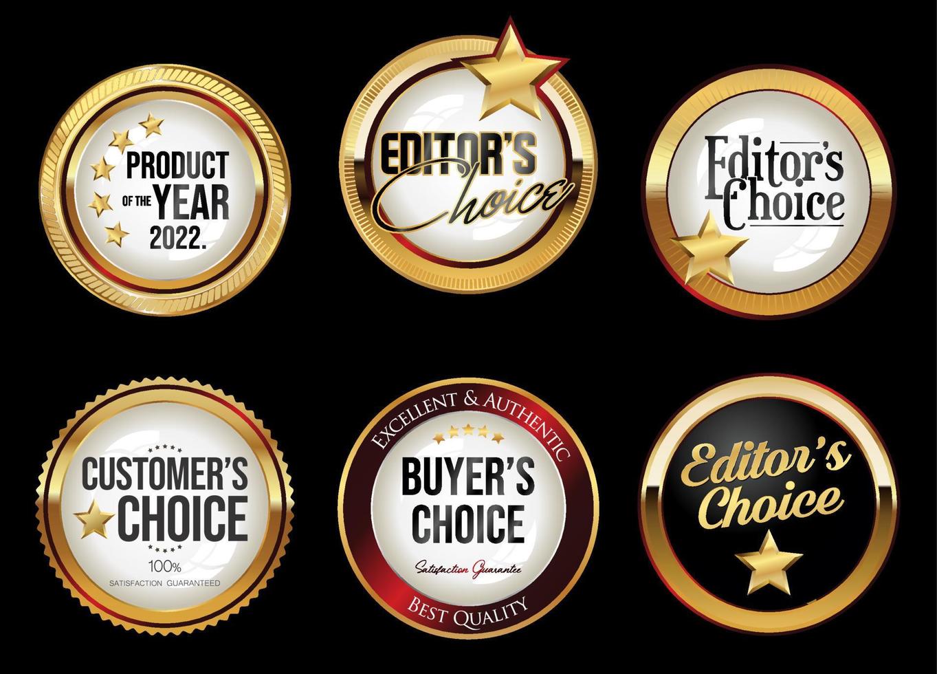 Golden badges collection of customers editors and buyers choice vector