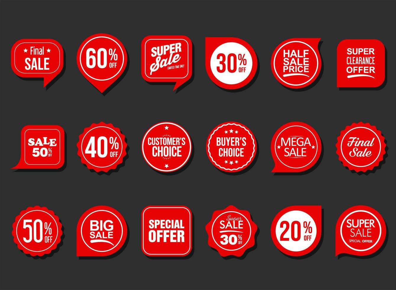 Collection of red badges and labels modern super sale style vector