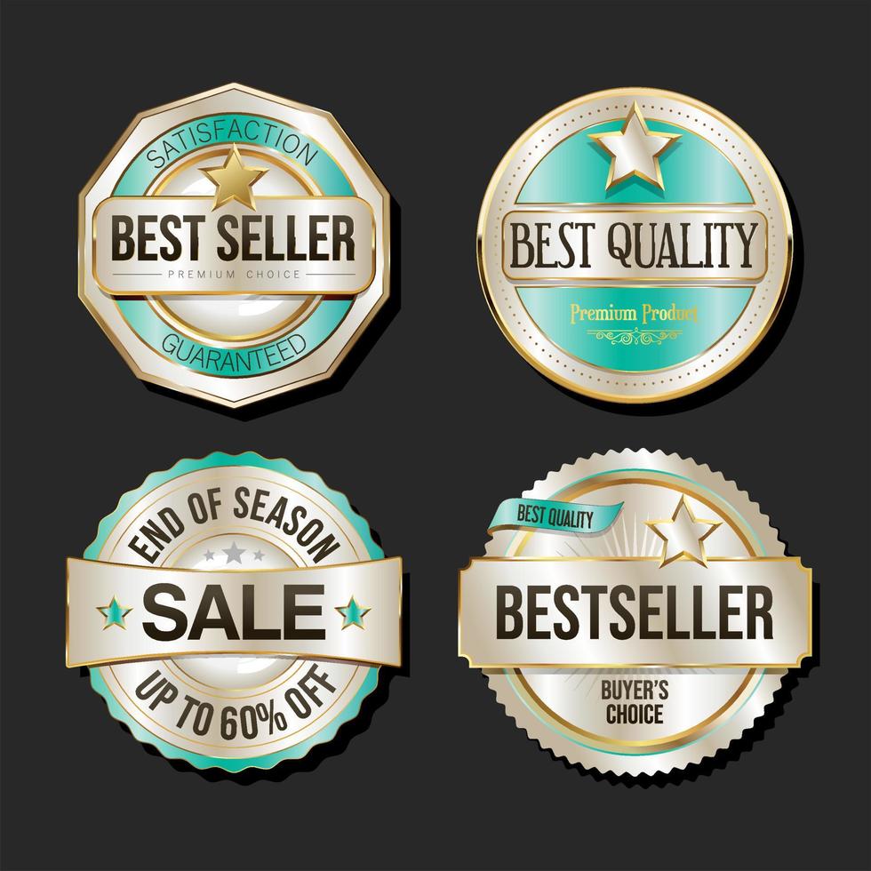 Collection of silver and gold badges and labels vector illustration