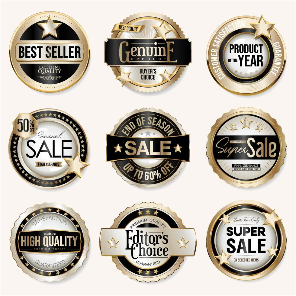 High quality and best seller collection of golden badges vector
